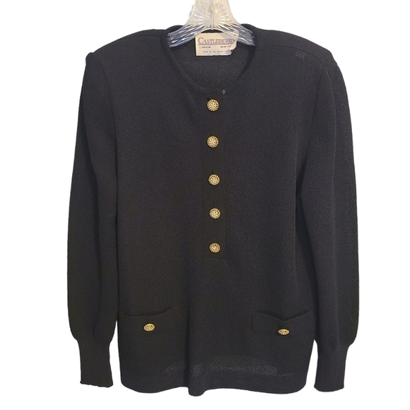 Castleberry | Women's Vintage Black Cardigan Sweater With Gold Buttons (Size 14) - Picture 1 of 14